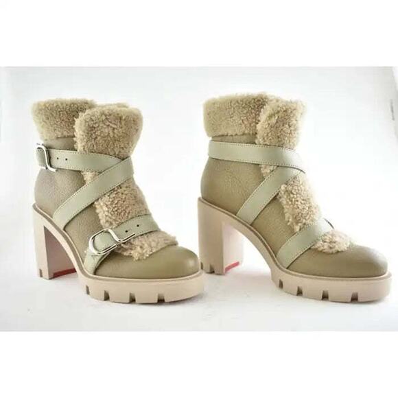 Christian Louboutin Pole Chic 70 Champignon Leather Shearling Combat Boot 39 - Picture 5 of 9